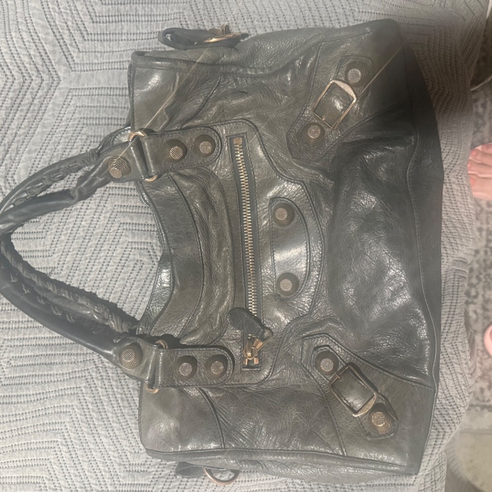 Balenciaga city Bag Large Dark Gray Leather Satchel with giant 21 Gold Hardware - Picture 10 of 13